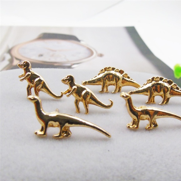 Dinosaur Earrings, Silver or Gold Available - Picture 3 of 5